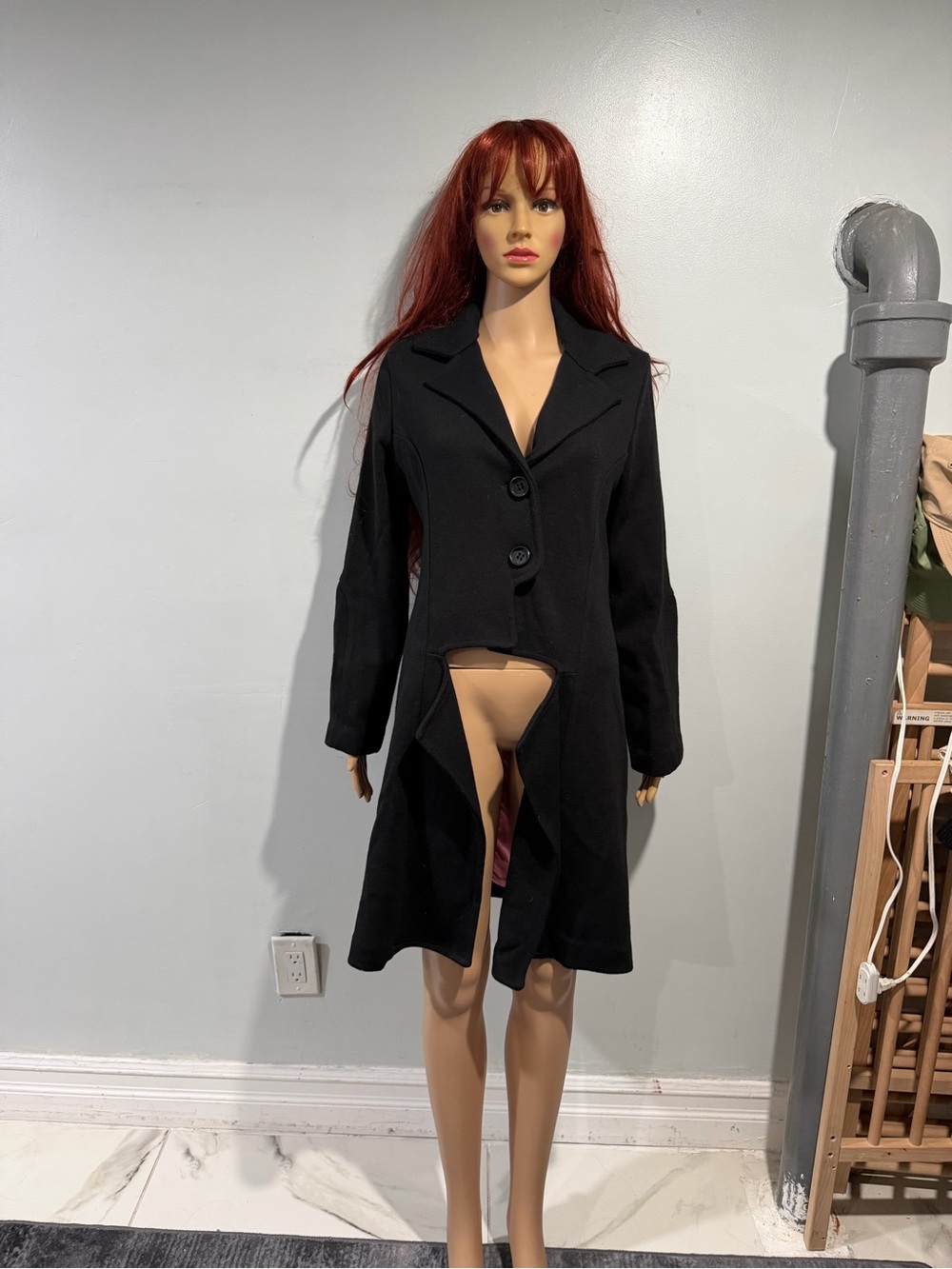 Black Long Button Front Women's Coat